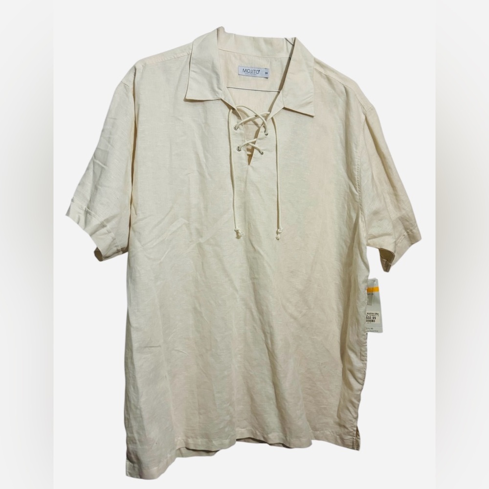 Men's Cream Lace-Up Casual Shirt